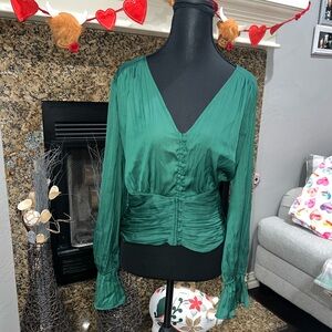 Anthropologie Green Silky Puff Sleeved
Satin Emerald Green Small